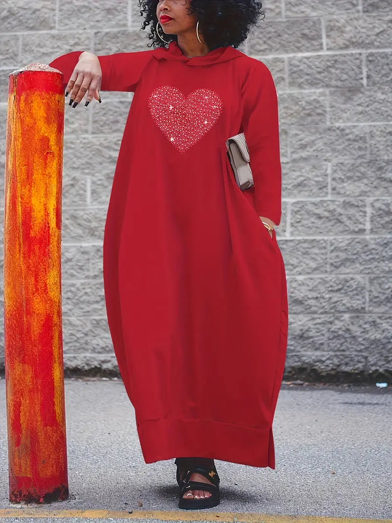 Rhinestone Love Tunic Dress (Red) 513